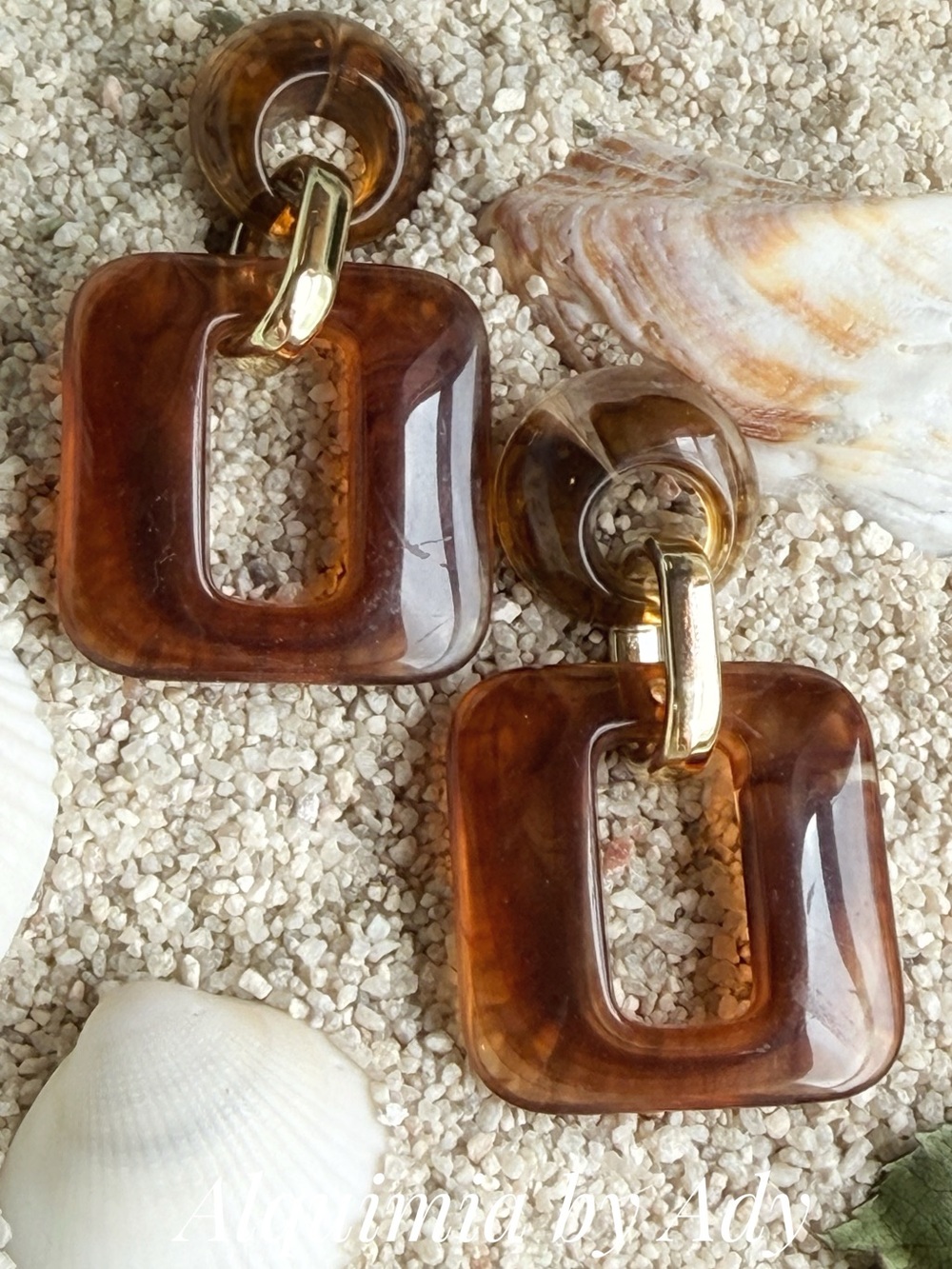 Amber Resin Geometric Drop Hair Clips - Brown